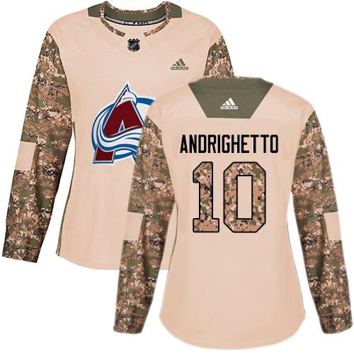 Adidas Avalanche #10 Sven Andrighetto Camo Authentic Veterans Day Women's Stitched NHL Jersey